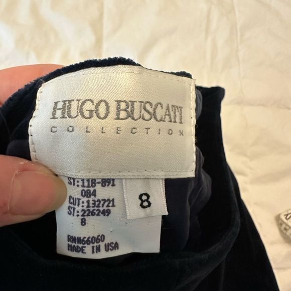 Vintage Hugo Buscati Women's mini Skirt Velvet navy blue vtg sz 8 back slit - Picture 9 of 10